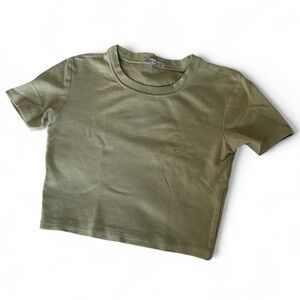 Zara Short Sleeve Green Cropped Tee
